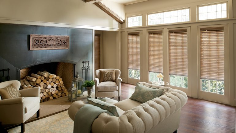Salt Lake City fireplace with blinds